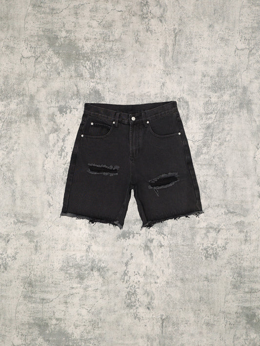 Black Washed Denim Shorts
